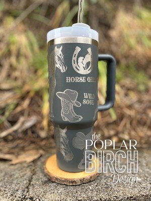 Horse Tumbler 40oz with Handle Personalized, Custom Engraved Stainless Steel Cup for Horse Lover - image3